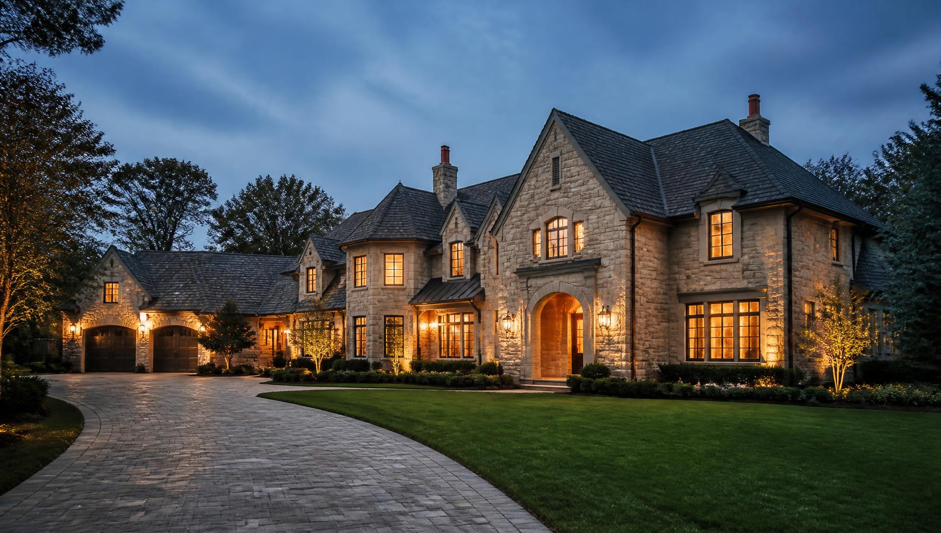 A beautifully maintained home glowing at dusk